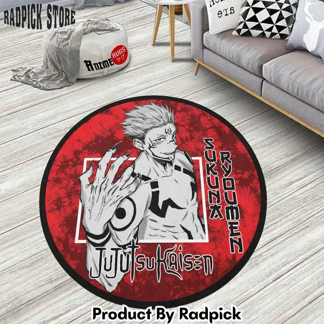 Sukuna ryoumen round rug custom tie dye style jujutsu kaisen anime circle carpet  rp0001069